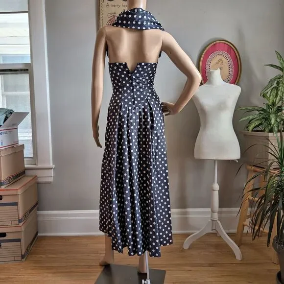 NWT Vintage 90s Laura Ashley Maxi Dress Navy Polka Dot Cottagecore Size 4 - Picture 15 of 16